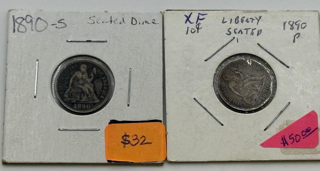 1890 and 1890-S Seated Liberty Dimes, Silver, U.S. Mint: IMPORTANT, WE ONLY ACCEPT CREDIT CARDS UP TO $500 FOR ONLINE COIN PURCHASES. YOU CAN PAY ACH THROUGH PROXIBID, OR YOU CAN SEND A WIRE OR CERTIFIED CHECK. WE WILL HOLD ALL SHIPPING OF COINS FOR 10 DAYS