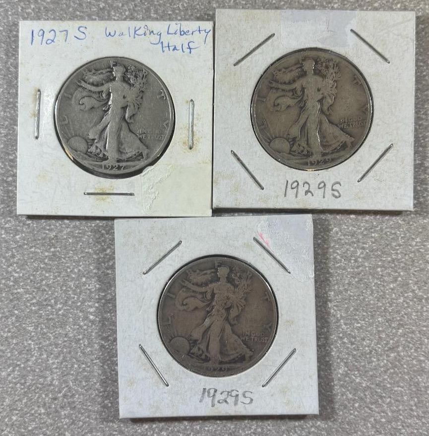 Walking Liberty Half Dollar Coin Set, Years: 1927-S, 2- 1929-S, 90% Silver (1 of 7)