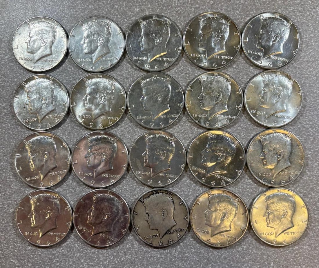 20- 90% 1964 Kennedy Half Dollars: IMPORTANT, WE ONLY ACCEPT CREDIT CARDS UP TO $500 FOR ONLINE COIN PURCHASES. YOU CAN PAY ACH THROUGH PROXIBID, OR YOU CAN SEND A WIRE OR CERTIFIED CHECK. WE WILL HOLD ALL SHIPPING OF COINS FOR 10 DAYS