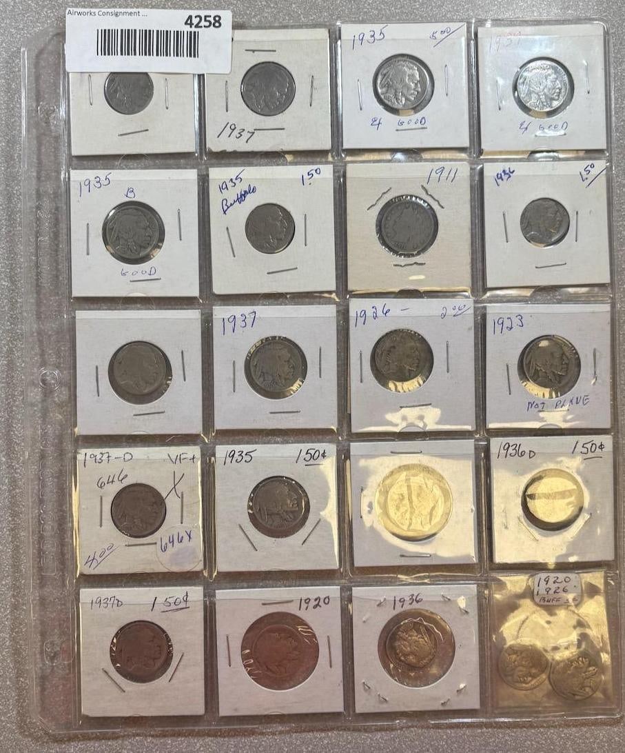 20 Various Date Buffalo Nickels, see pics for dates included (1 of 13)