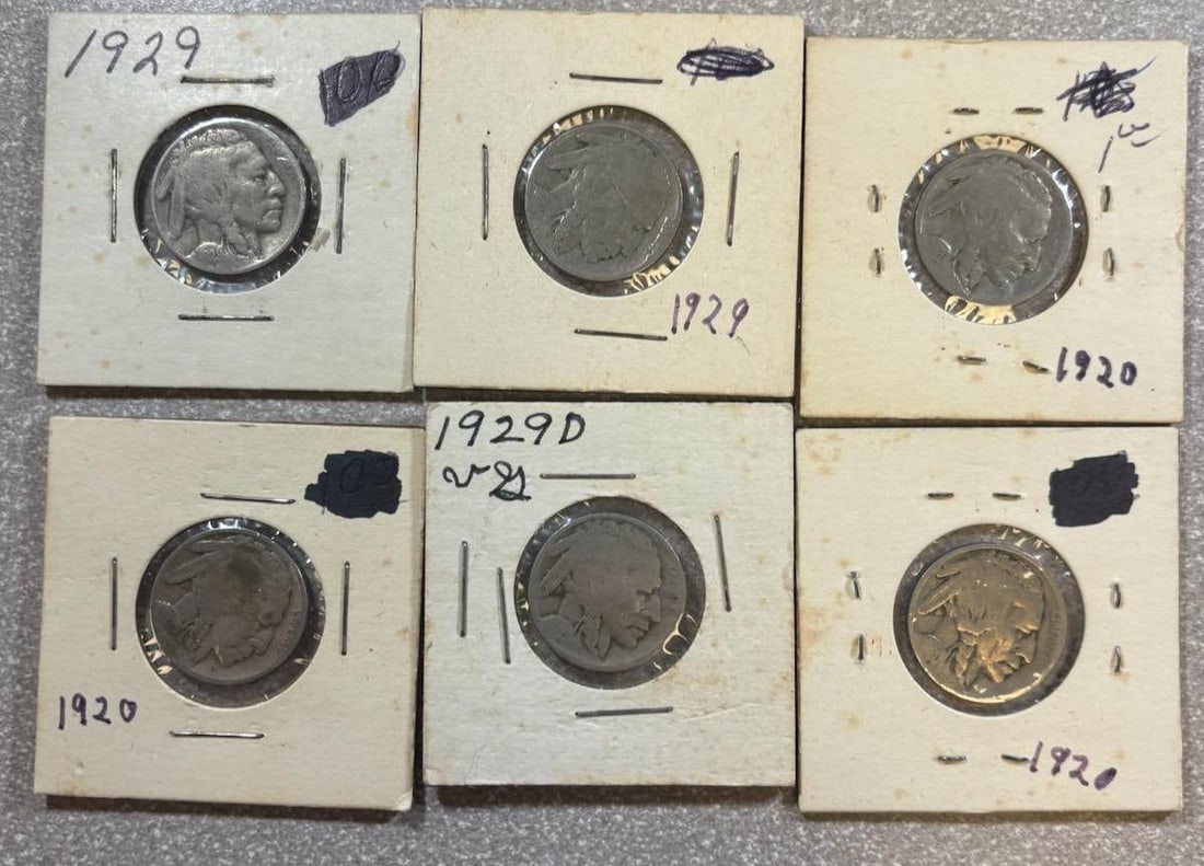 1920 & 1929 Buffalo Nickels, Indian Head Design, Set of Six Coins: IMPORTANT, WE ONLY ACCEPT CREDIT CARDS UP TO $500 FOR ONLINE COIN PURCHASES. YOU CAN PAY ACH THROUGH PROXIBID, OR YOU CAN SEND A WIRE OR CERTIFIED CHECK. WE WILL HOLD ALL SHIPPING OF COINS FOR 10 DAYS