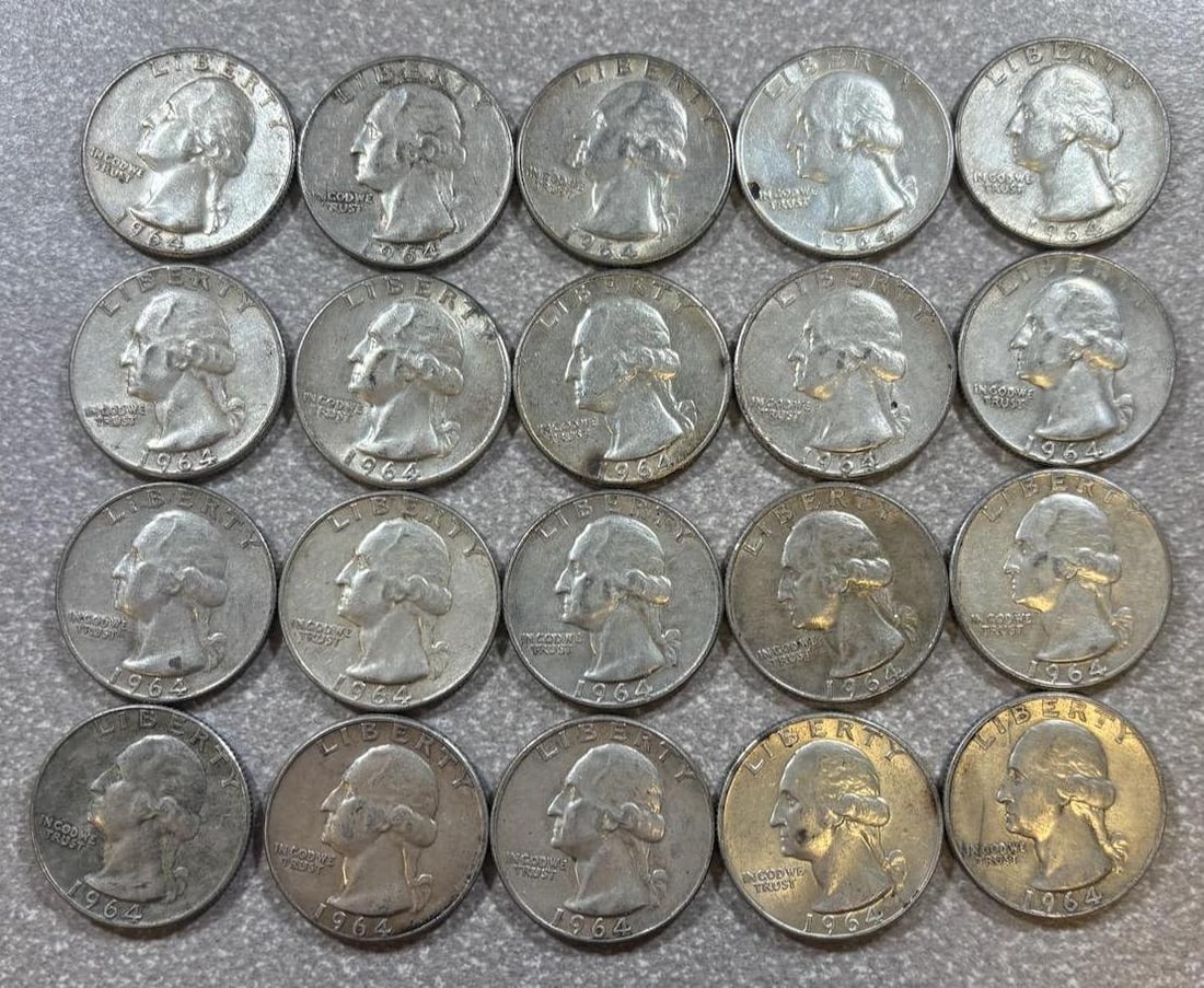 20- 90% silver Washington Quarters, various dates (1 of 10)