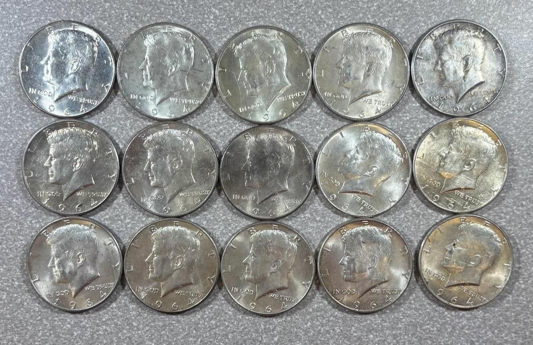 15- 1964 90% Silver Kennedy Half Dollars: IMPORTANT, WE ONLY ACCEPT CREDIT CARDS UP TO $500 FOR ONLINE COIN PURCHASES. YOU CAN PAY ACH THROUGH PROXIBID, OR YOU CAN SEND A WIRE OR CERTIFIED CHECK. WE WILL HOLD ALL SHIPPING OF COINS FOR 10 DAYS