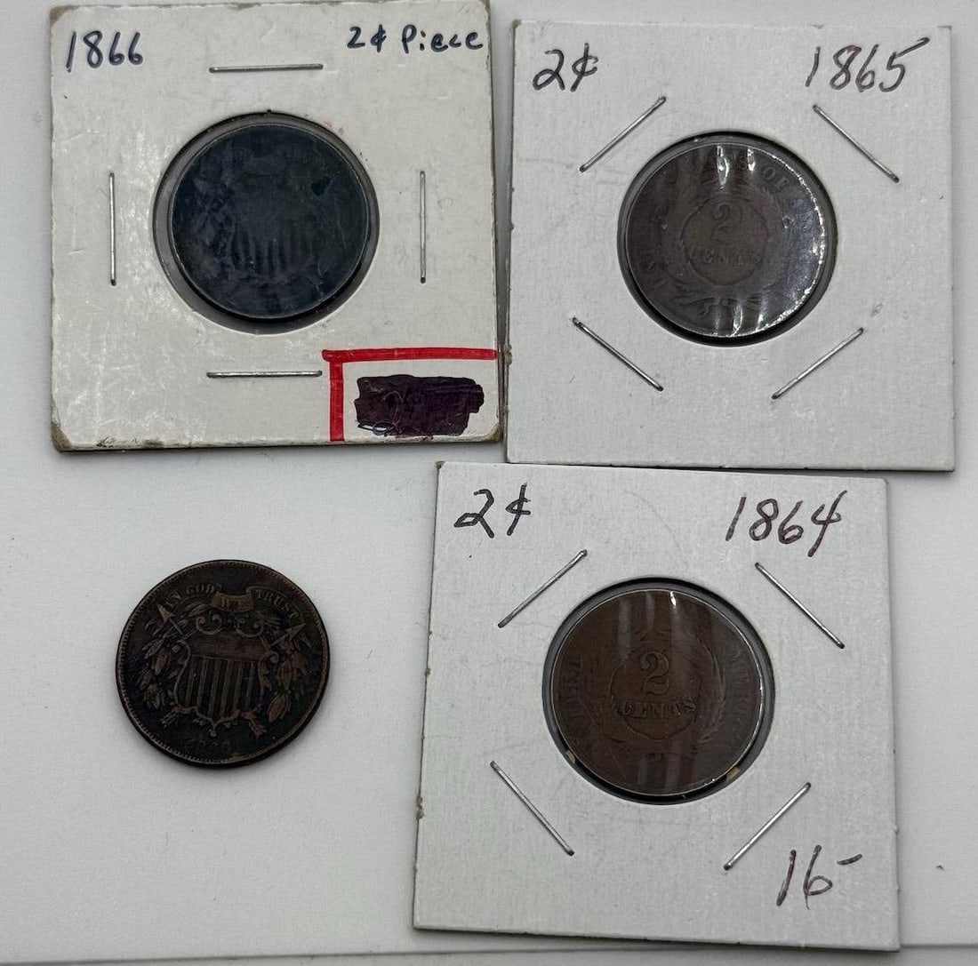 1864, 1865, 1866 United States Two-Cent Piece Coin Collection (1 of 9)
