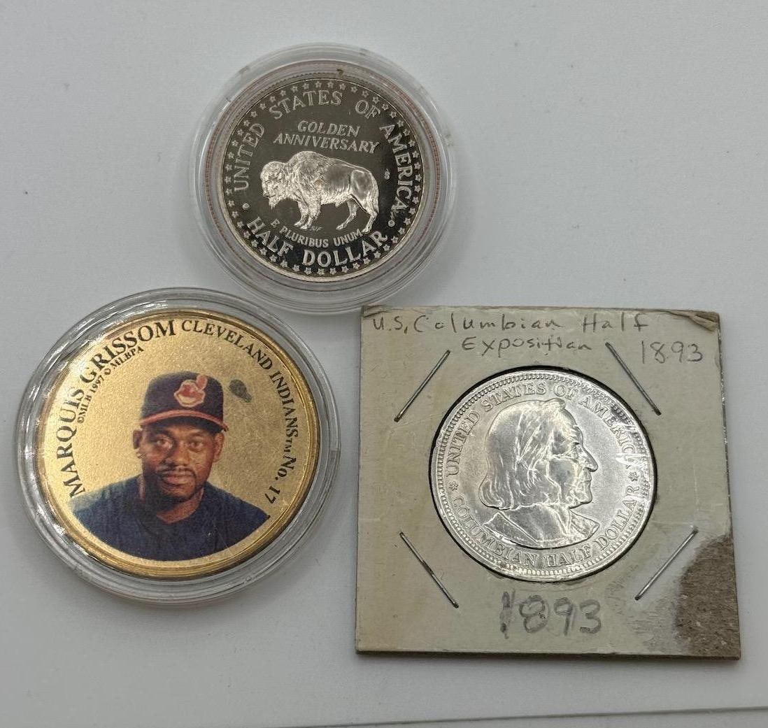 1893 Columbian Half Dollar, 1993 American Buffalo Half Dollar, Marquis Grissom Coin (1 of 4)