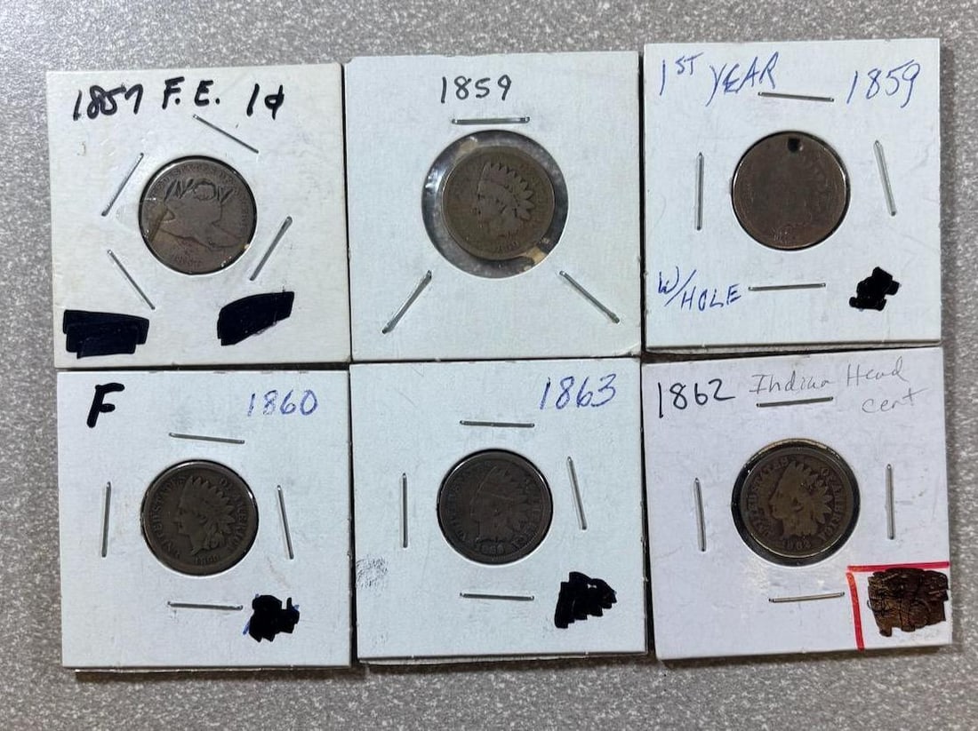 1857-1863 U.S. Indian Head & Flying Eagle Cents Collection, Copper-Nickel Coins (1 of 14)