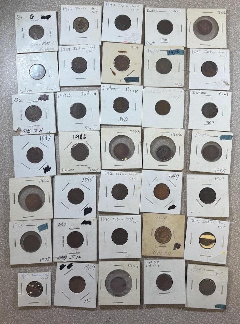 35 Coins- Indian Head Cent Collection, Various Years, U.S. Mint, One Cent Coins (1 of 18)