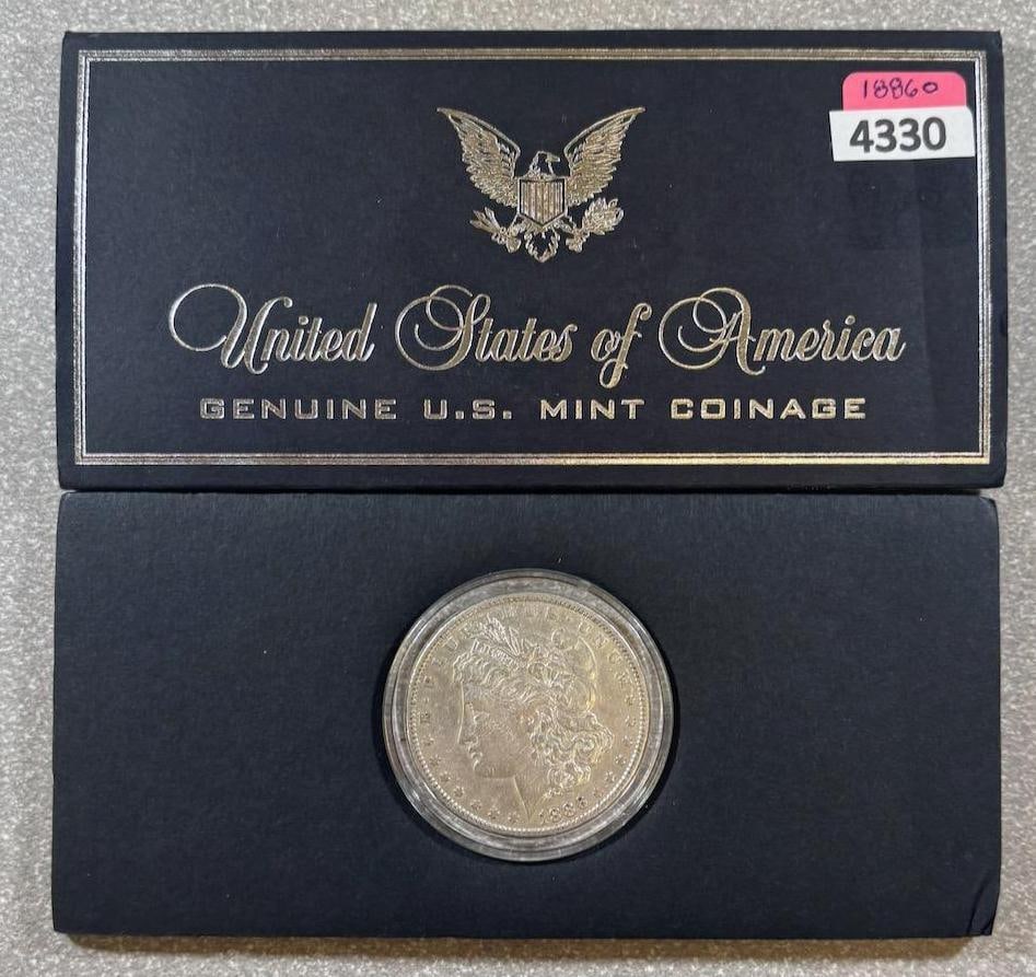 1886 Morgan Silver Dollar, Genuine U.S. Mint Coin, Presentation Case: IMPORTANT, WE ONLY ACCEPT CREDIT CARDS UP TO $500 FOR ONLINE COIN PURCHASES. YOU CAN PAY ACH THROUGH PROXIBID, OR YOU CAN SEND A WIRE OR CERTIFIED CHECK. WE WILL HOLD ALL SHIPPING OF COINS FOR 10 DAYS