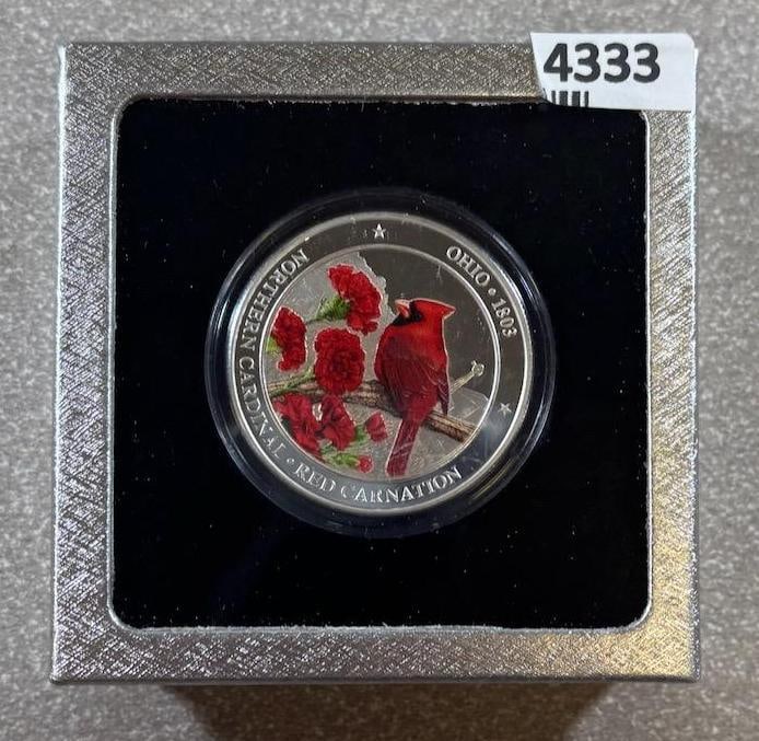 Ohio Cardinal & Red Carnation 1oz Silver Coin, .999 Fine, Display Box (1 of 3)