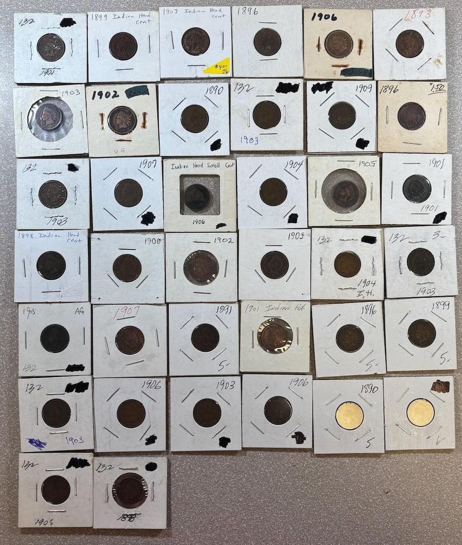 Indian Head Cents Collection, Various Years 1891-1909, U.S. Mint: IMPORTANT, WE ONLY ACCEPT CREDIT CARDS UP TO $500 FOR ONLINE COIN PURCHASES. YOU CAN PAY ACH THROUGH PROXIBID, OR YOU CAN SEND A WIRE OR CERTIFIED CHECK. WE WILL HOLD ALL SHIPPING OF COINS FOR 10 DAYS