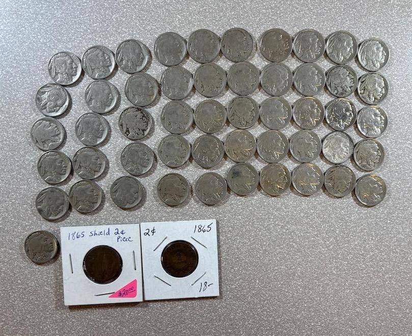 Asst. Buffalo Nickels and 2- 1865 2 Cent Pieces: IMPORTANT, WE ONLY ACCEPT CREDIT CARDS UP TO $500 FOR ONLINE COIN PURCHASES. YOU CAN PAY ACH THROUGH PROXIBID, OR YOU CAN SEND A WIRE OR CERTIFIED CHECK. WE WILL HOLD ALL SHIPPING OF COINS FOR 10 DAYS