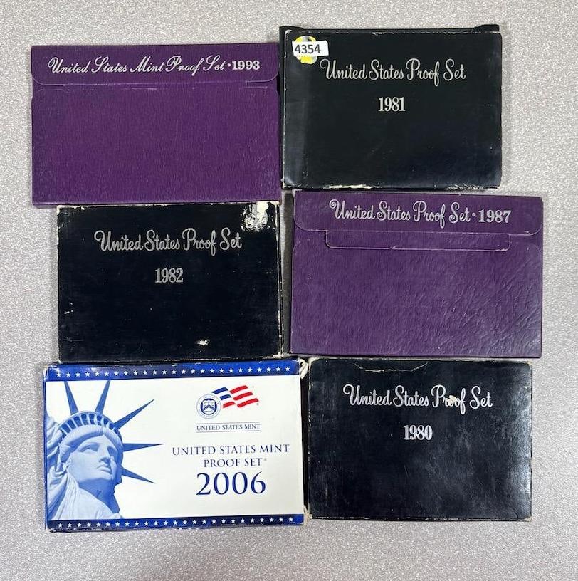 Six US Mint Proof Coin Sets 1980, 1981, 1982, 1993, 1987, 2006 (1 of 1)