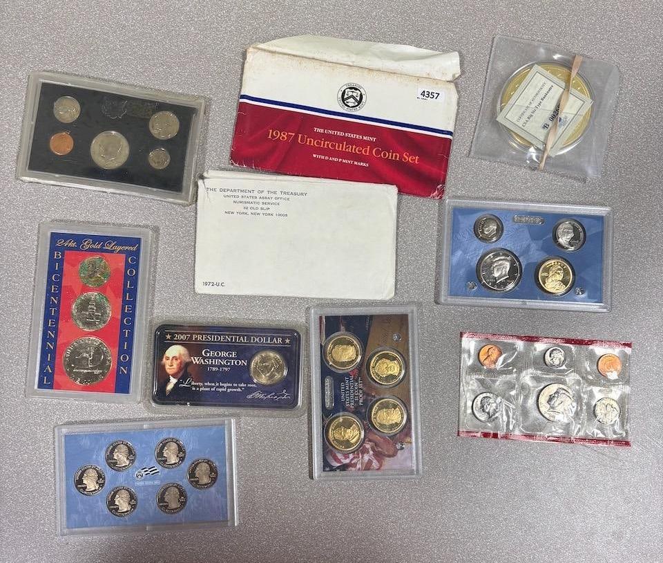 United States Mint Coin Collection Set, 1987, 2007, 1972, Uncirculated, several w/ no boxes: IMPORTANT, WE ONLY ACCEPT CREDIT CARDS UP TO $500 FOR ONLINE COIN PURCHASES. YOU CAN PAY ACH THROUGH PROXIBID, OR YOU CAN SEND A WIRE OR CERTIFIED CHECK. WE WILL HOLD ALL SHIPPING OF COINS FOR 10 DAYS