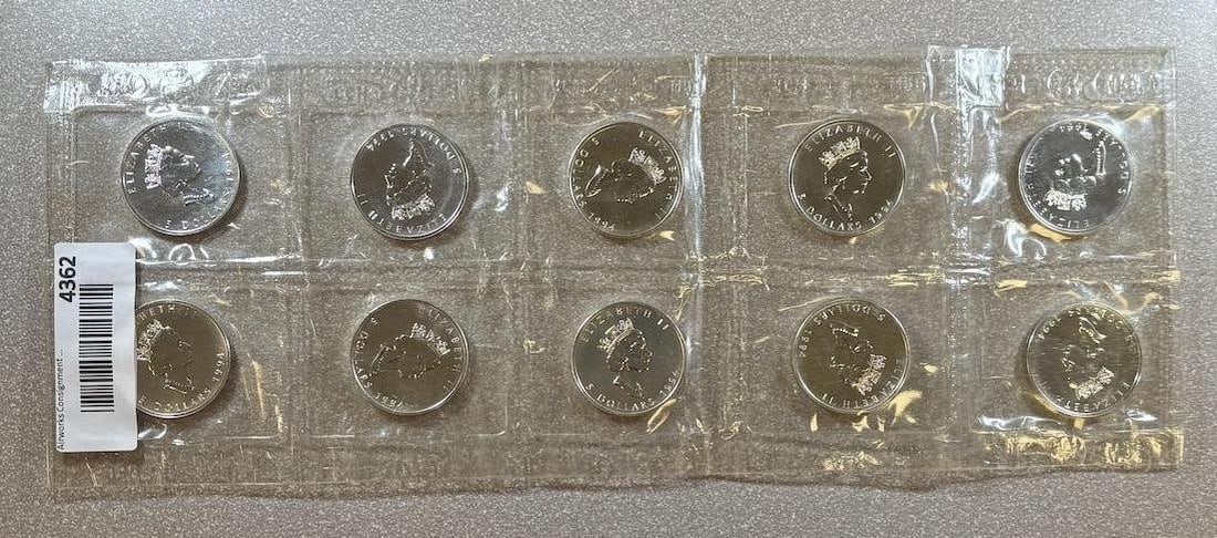 10- 1994 Canadian Silver Maple Leaf Coins, 1 oz 99.99% Silver: IMPORTANT, WE ONLY ACCEPT CREDIT CARDS UP TO $500 FOR ONLINE COIN PURCHASES. YOU CAN PAY ACH THROUGH PROXIBID, OR YOU CAN SEND A WIRE OR CERTIFIED CHECK. WE WILL HOLD ALL SHIPPING OF COINS FOR 10 DAYS
