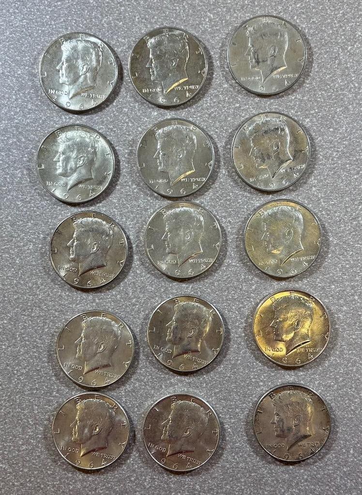 15- 1964 90% Silver Kennedy Half Dollars: IMPORTANT, WE ONLY ACCEPT CREDIT CARDS UP TO $500 FOR ONLINE COIN PURCHASES. YOU CAN PAY ACH THROUGH PROXIBID, OR YOU CAN SEND A WIRE OR CERTIFIED CHECK. WE WILL HOLD ALL SHIPPING OF COINS FOR 10 DAYS