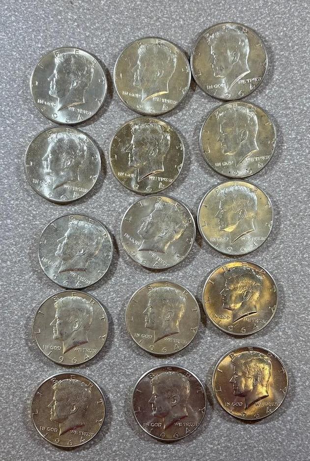 15- 1964 90% Silver Kennedy Half Dollars: IMPORTANT, WE ONLY ACCEPT CREDIT CARDS UP TO $500 FOR ONLINE COIN PURCHASES. YOU CAN PAY ACH THROUGH PROXIBID, OR YOU CAN SEND A WIRE OR CERTIFIED CHECK. WE WILL HOLD ALL SHIPPING OF COINS FOR 10 DAYS