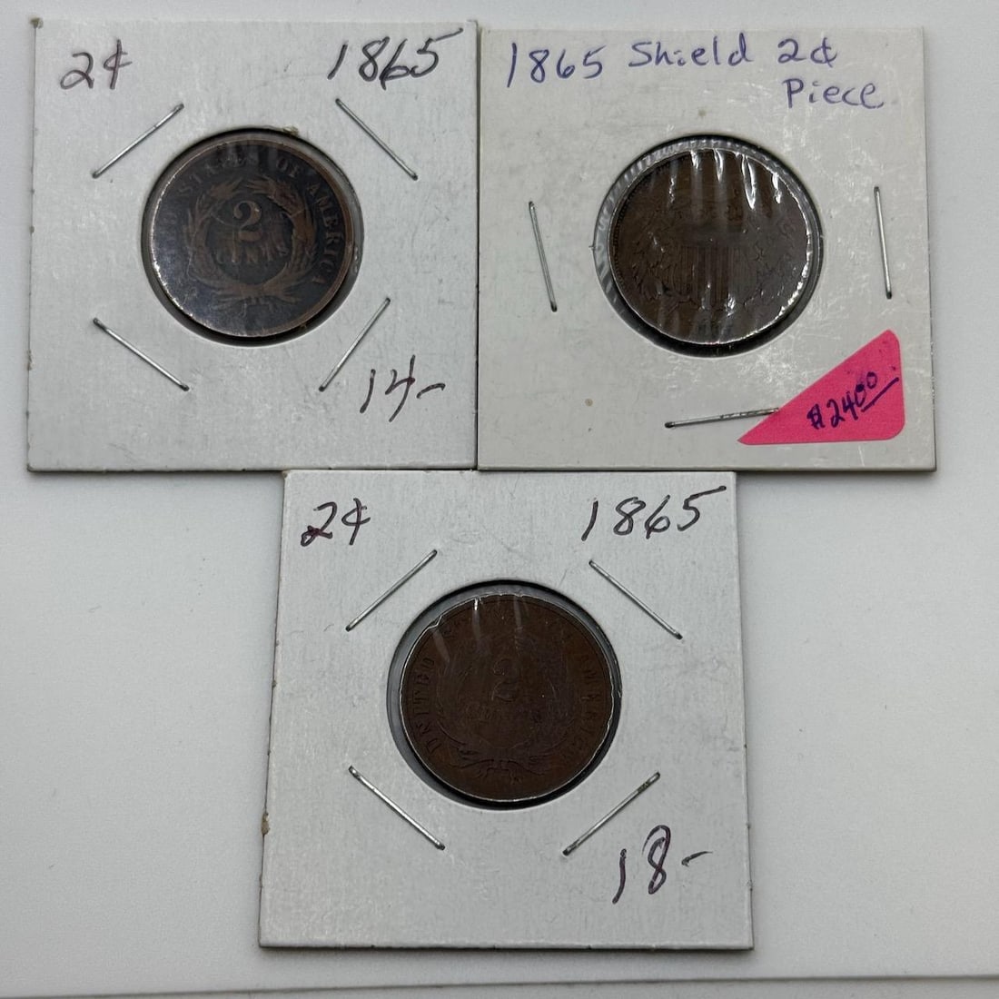 3- 1865 US 2 Cents Coins (1 of 7)