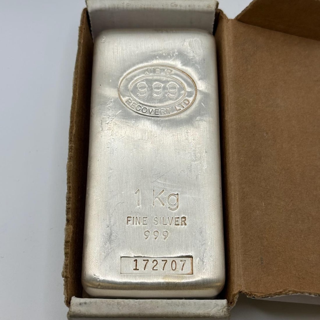 JBR Recovery 1kg Silver Bar, 999 Fine Silver, Serial 172707: IMPORTANT, WE ONLY ACCEPT CREDIT CARDS UP TO $500 FOR ONLINE COIN PURCHASES. YOU CAN PAY ACH THROUGH PROXIBID, OR YOU CAN SEND A WIRE OR CERTIFIED CHECK. WE WILL HOLD ALL SHIPPING OF COINS FOR 10 DAYS