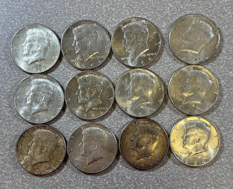 12- 1964 90% Silver Kennedy Half Dollars: IMPORTANT, WE ONLY ACCEPT CREDIT CARDS UP TO $500 FOR ONLINE COIN PURCHASES. YOU CAN PAY ACH THROUGH PROXIBID, OR YOU CAN SEND A WIRE OR CERTIFIED CHECK. WE WILL HOLD ALL SHIPPING OF COINS FOR 10 DAYS