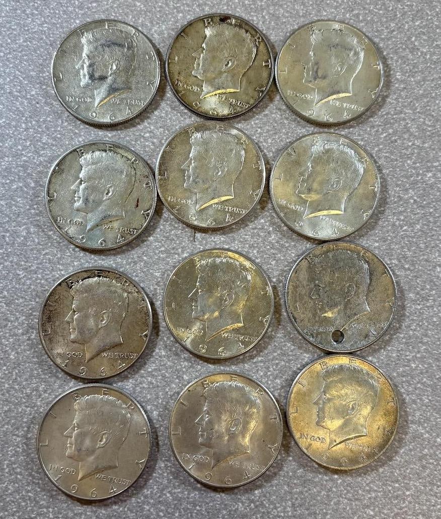 12- 1964 90% Silver Kennedy Half Dollars: IMPORTANT, WE ONLY ACCEPT CREDIT CARDS UP TO $500 FOR ONLINE COIN PURCHASES. YOU CAN PAY ACH THROUGH PROXIBID, OR YOU CAN SEND A WIRE OR CERTIFIED CHECK. WE WILL HOLD ALL SHIPPING OF COINS FOR 10 DAYS