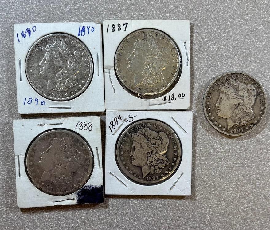 Morgan Silver Dollar Collection, 1884-S, 1887, 1888, 1890, 1901-O, all 90% silver (1 of 12)