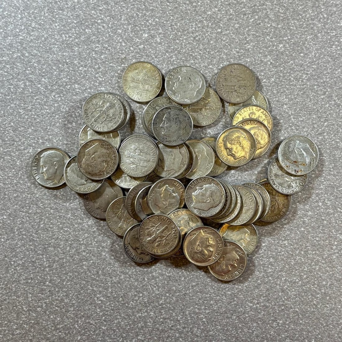 50- 90% Silver Roosevelt Dimes, various dates: IMPORTANT, WE ONLY ACCEPT CREDIT CARDS UP TO $500 FOR ONLINE COIN PURCHASES. YOU CAN PAY ACH THROUGH PROXIBID, OR YOU CAN SEND A WIRE OR CERTIFIED CHECK. WE WILL HOLD ALL SHIPPING OF COINS FOR 10 DAYS