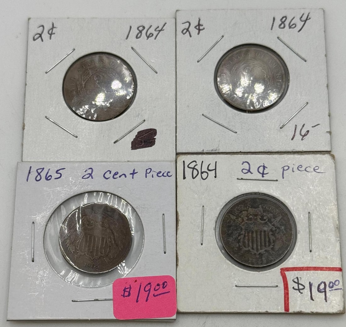 3 1864 2 Cent Pieces and one 1 1865 2 Cent Piece (1 of 9)