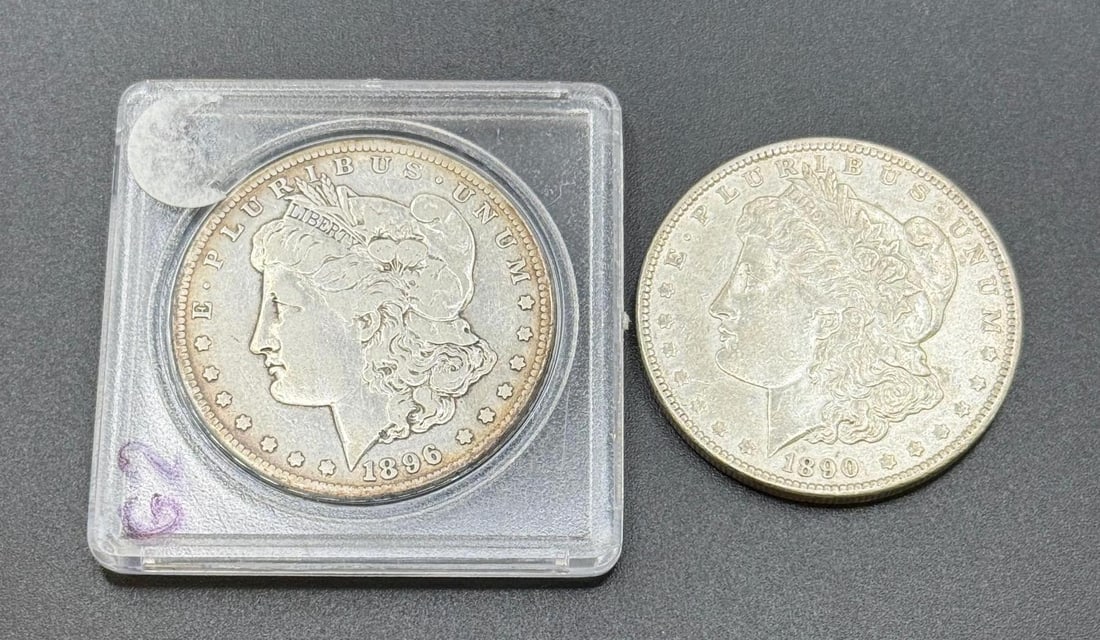 1896-S and 1890 US Morgan Silver Dollars, 90% silver (1 of 4)