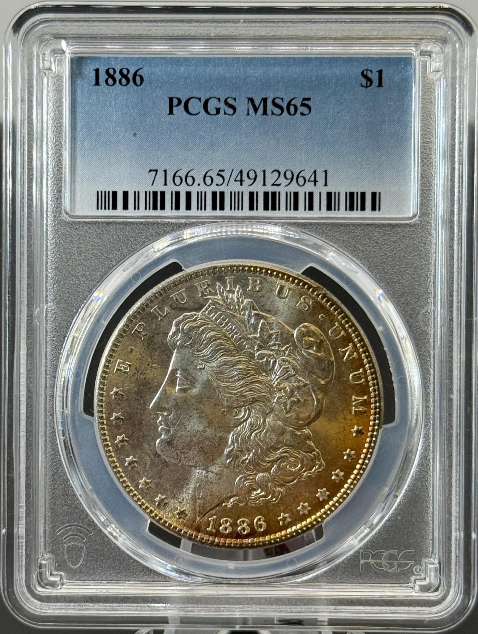 1886 Morgan Silver Dollar, 90% silver in PCGS MS65 Holder: IMPORTANT, WE ONLY ACCEPT CREDIT CARDS UP TO $500 FOR ONLINE COIN PURCHASES. YOU CAN PAY ACH THROUGH PROXIBID, OR YOU CAN SEND A WIRE OR CERTIFIED CHECK. WE WILL HOLD ALL SHIPPING OF COINS FOR 10 DAYS