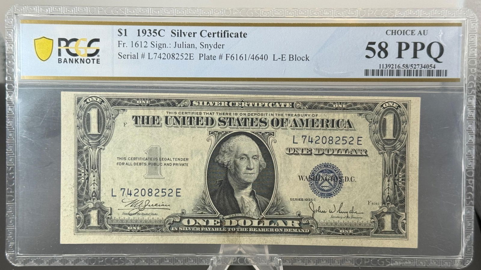 1935C Silver Certificate in PCGS 58 PPQ Holder: IMPORTANT, WE ONLY ACCEPT CREDIT CARDS UP TO $500 FOR ONLINE COIN PURCHASES. YOU CAN PAY ACH THROUGH PROXIBID, OR YOU CAN SEND A WIRE OR CERTIFIED CHECK. WE WILL HOLD ALL SHIPPING OF COINS FOR 10