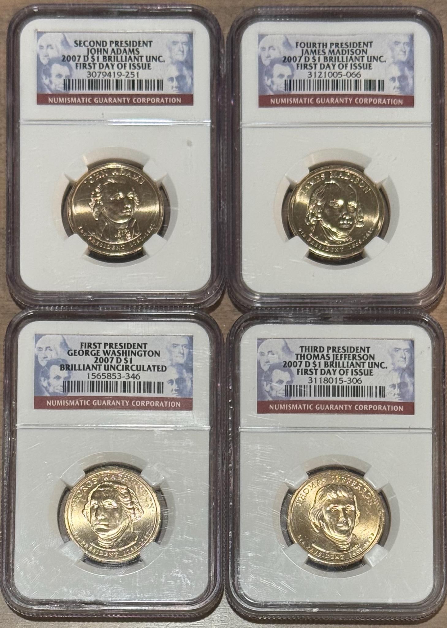 2007 U.S. Presidential Dollar Coins Set, NGC Certified, George Washington, John Adams, Thomas (1 of 2)