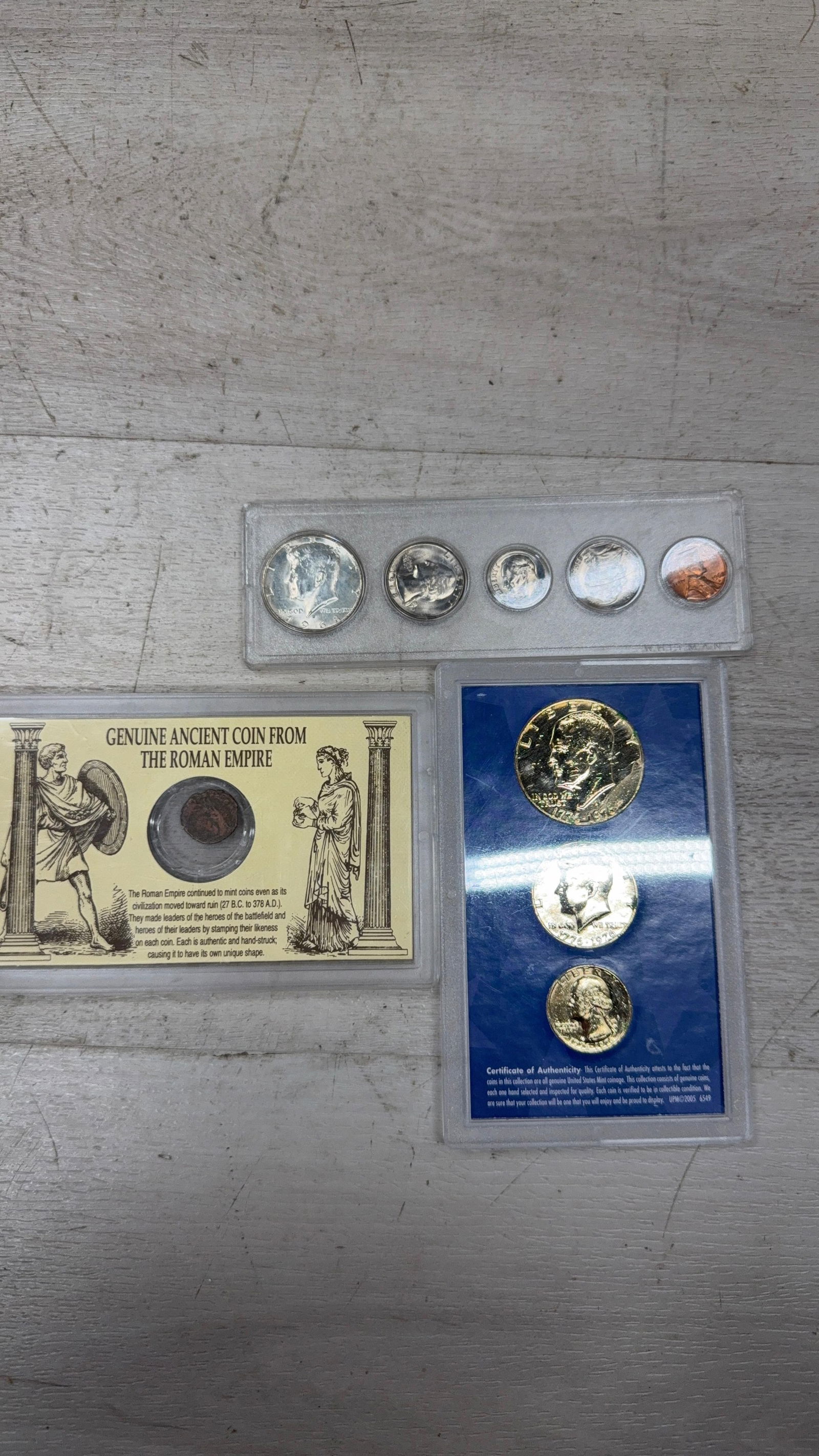 Bicentennial Coin Set with Ancient Roman Coin, Includes Certificate of Authenticity: IMPORTANT, WE ONLY ACCEPT CREDIT CARDS UP TO $500 FOR ONLINE COIN PURCHASES. YOU CAN PAY ACH THROUGH PROXIBID, OR YOU CAN SEND A WIRE OR CERTIFIED CHECK. WE WILL HOLD ALL SHIPPING OF COINS FOR 10 DAYS