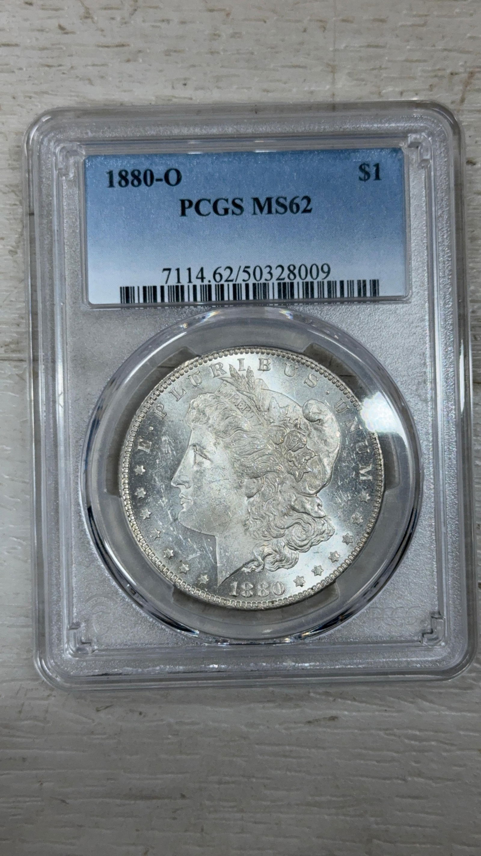 1880-O Morgan Dollar, PCGS MS62, Silver Coin, Serial: 7114.62/50328009 (1 of 4)