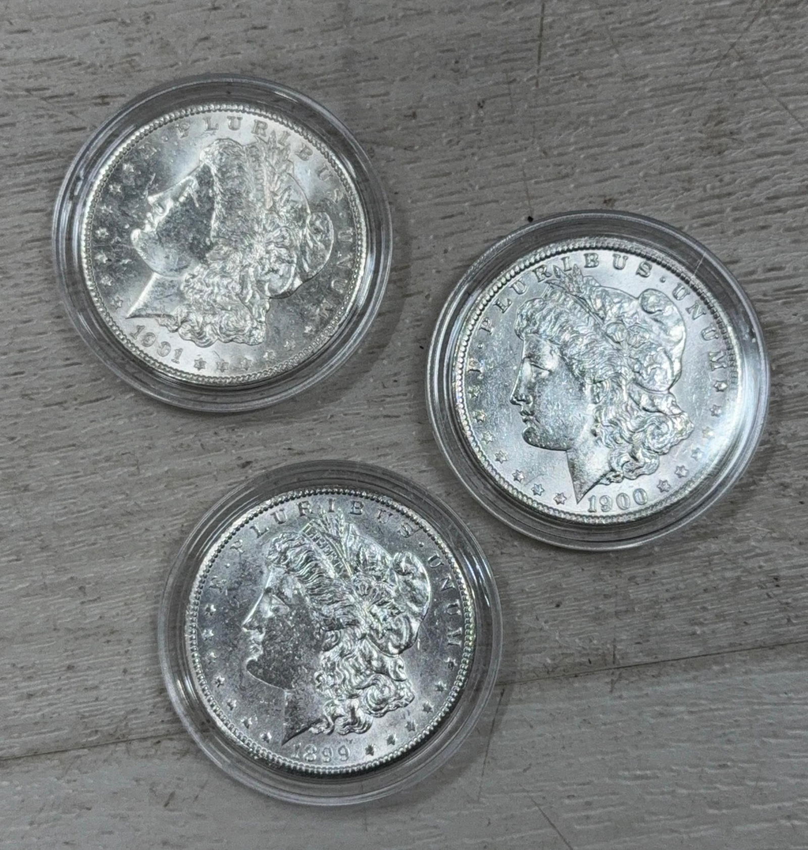 3- Morgan Silver Dollars, 1899-O, 1900-O, 1901-O, 90% silver: IMPORTANT, WE ONLY ACCEPT CREDIT CARDS UP TO $500 FOR ONLINE COIN PURCHASES. YOU CAN PAY ACH THROUGH PROXIBID, OR YOU CAN SEND A WIRE OR CERTIFIED CHECK. WE WILL HOLD ALL SHIPPING OF COINS FOR 10 DAYS
