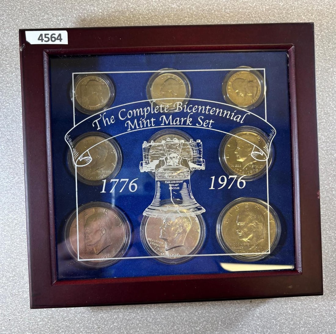 1976 United States Mint Bicentennial Coin Set, 9 Coins, Wooden Box: IMPORTANT, WE ONLY ACCEPT CREDIT CARDS UP TO $500 FOR ONLINE COIN PURCHASES. YOU CAN PAY ACH THROUGH PROXIBID, OR YOU CAN SEND A WIRE OR CERTIFIED CHECK. WE WILL HOLD ALL SHIPPING OF COINS FOR 10 DAYS