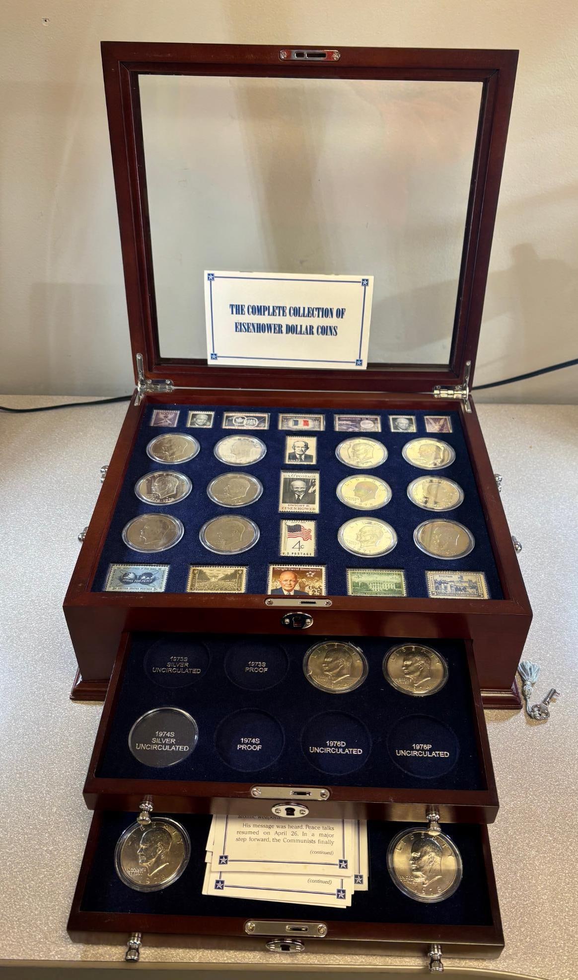 Eisenhower Dollar Coin Collection 1971-1978, Uncirculated & Proof, Wooden Display w/ stamps (1 of 7)