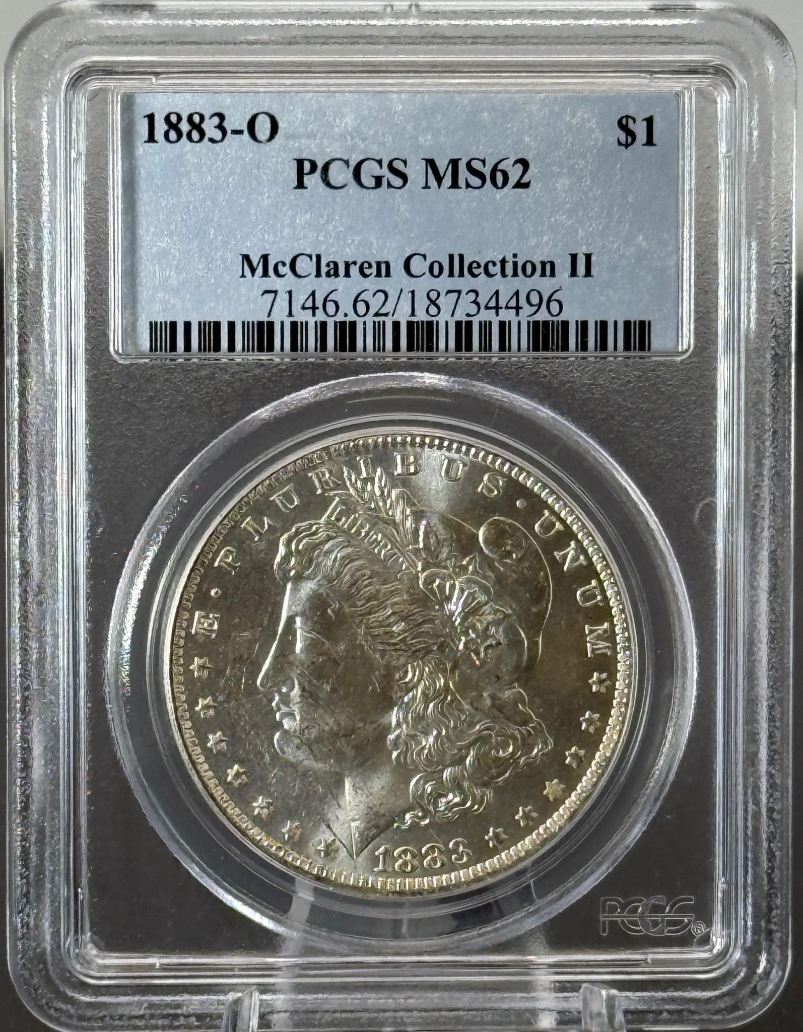 1883-O Morgan Dollar Coin MS62 PCGS Certified, $1, McLaren Collection II: IMPORTANT, WE ONLY ACCEPT CREDIT CARDS UP TO $500 FOR ONLINE COIN PURCHASES. YOU CAN PAY ACH THROUGH PROXIBID, OR YOU CAN SEND A WIRE OR CERTIFIED CHECK. WE WILL HOLD ALL SHIPPING OF COINS FOR 10 DAYS