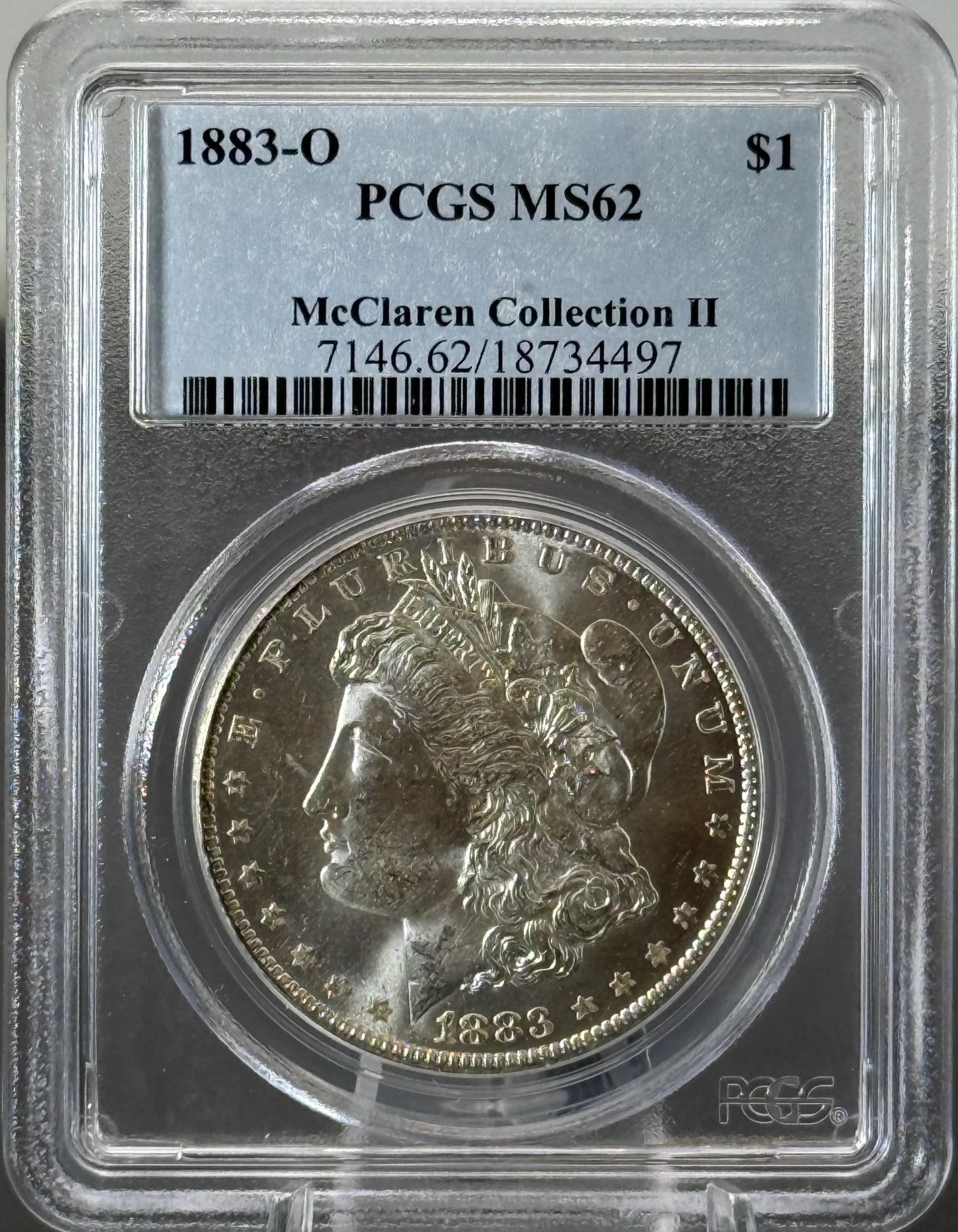 1883-O Morgan Dollar Coin MS62 PCGS Certified, $1, McLaren Collection II: IMPORTANT, WE ONLY ACCEPT CREDIT CARDS UP TO $500 FOR ONLINE COIN PURCHASES. YOU CAN PAY ACH THROUGH PROXIBID, OR YOU CAN SEND A WIRE OR CERTIFIED CHECK. WE WILL HOLD ALL SHIPPING OF COINS FOR 10 DAYS