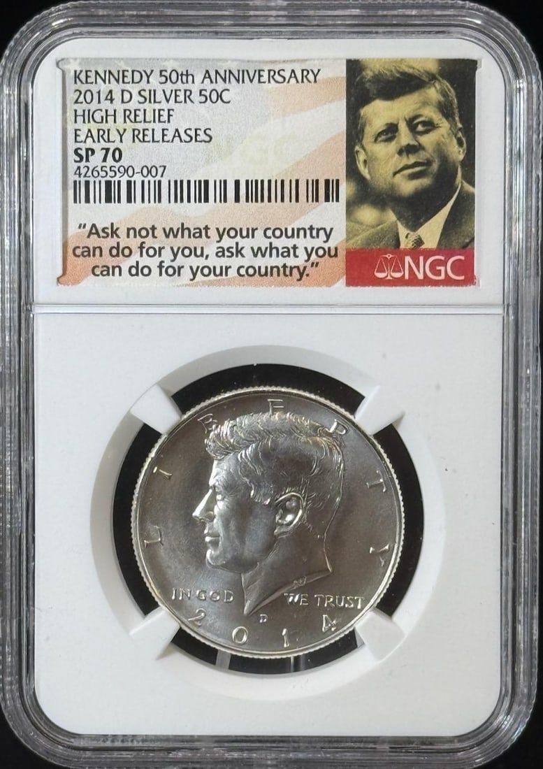 2014-D Kennedy 50th Anniversary Silver Half Dollar, SP 70, NGC Certified: IMPORTANT, WE ONLY ACCEPT CREDIT CARDS UP TO $500 FOR ONLINE COIN PURCHASES. YOU CAN PAY ACH THROUGH PROXIBID, OR YOU CAN SEND A WIRE OR CERTIFIED CHECK. WE WILL HOLD ALL SHIPPING OF COINS FOR 10 DAYS