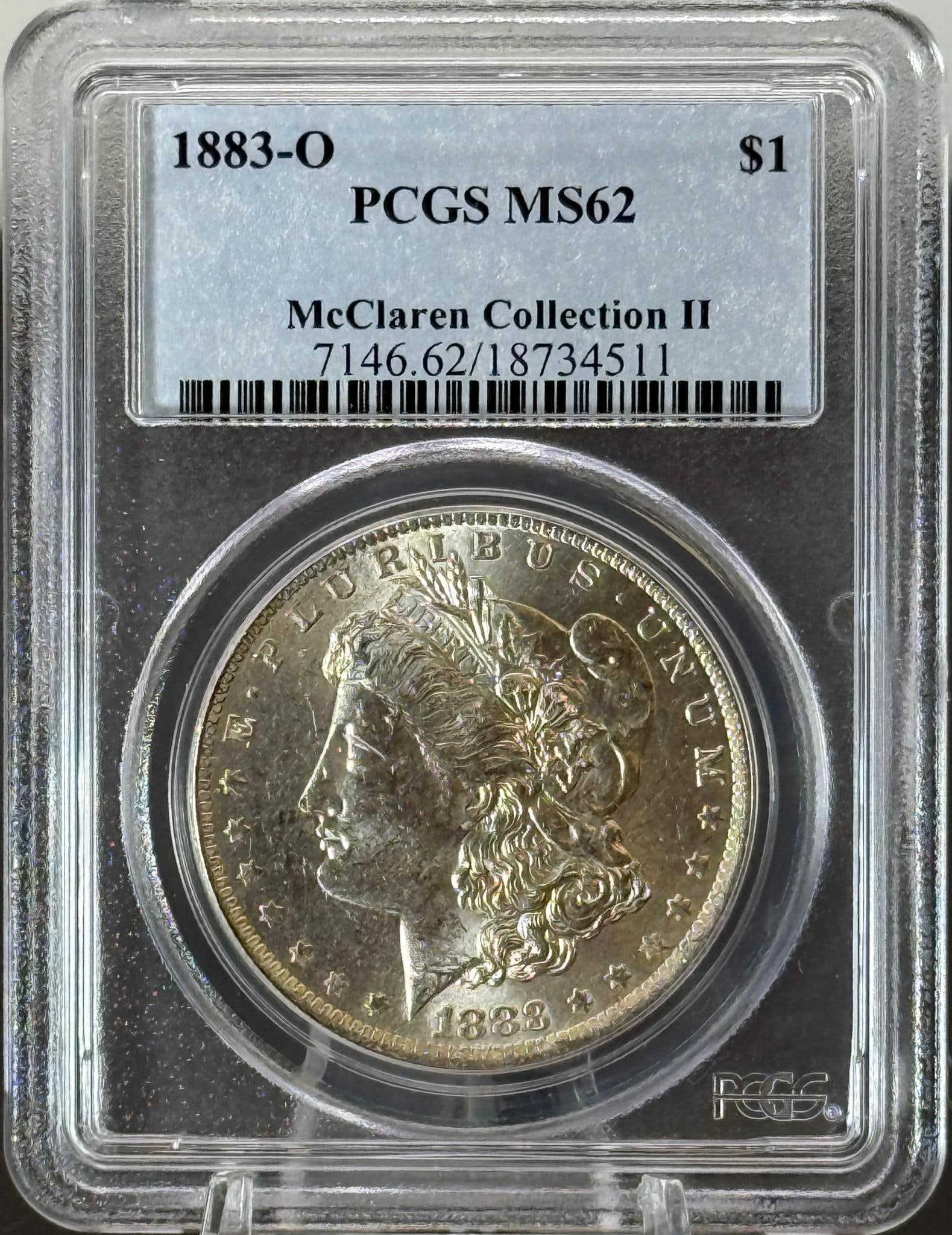 1883-O Morgan Dollar Coin MS62 PCGS Certified, $1, McLaren Collection II: IMPORTANT, WE ONLY ACCEPT CREDIT CARDS UP TO $500 FOR ONLINE COIN PURCHASES. YOU CAN PAY ACH THROUGH PROXIBID, OR YOU CAN SEND A WIRE OR CERTIFIED CHECK. WE WILL HOLD ALL SHIPPING OF COINS FOR 10 DAYS
