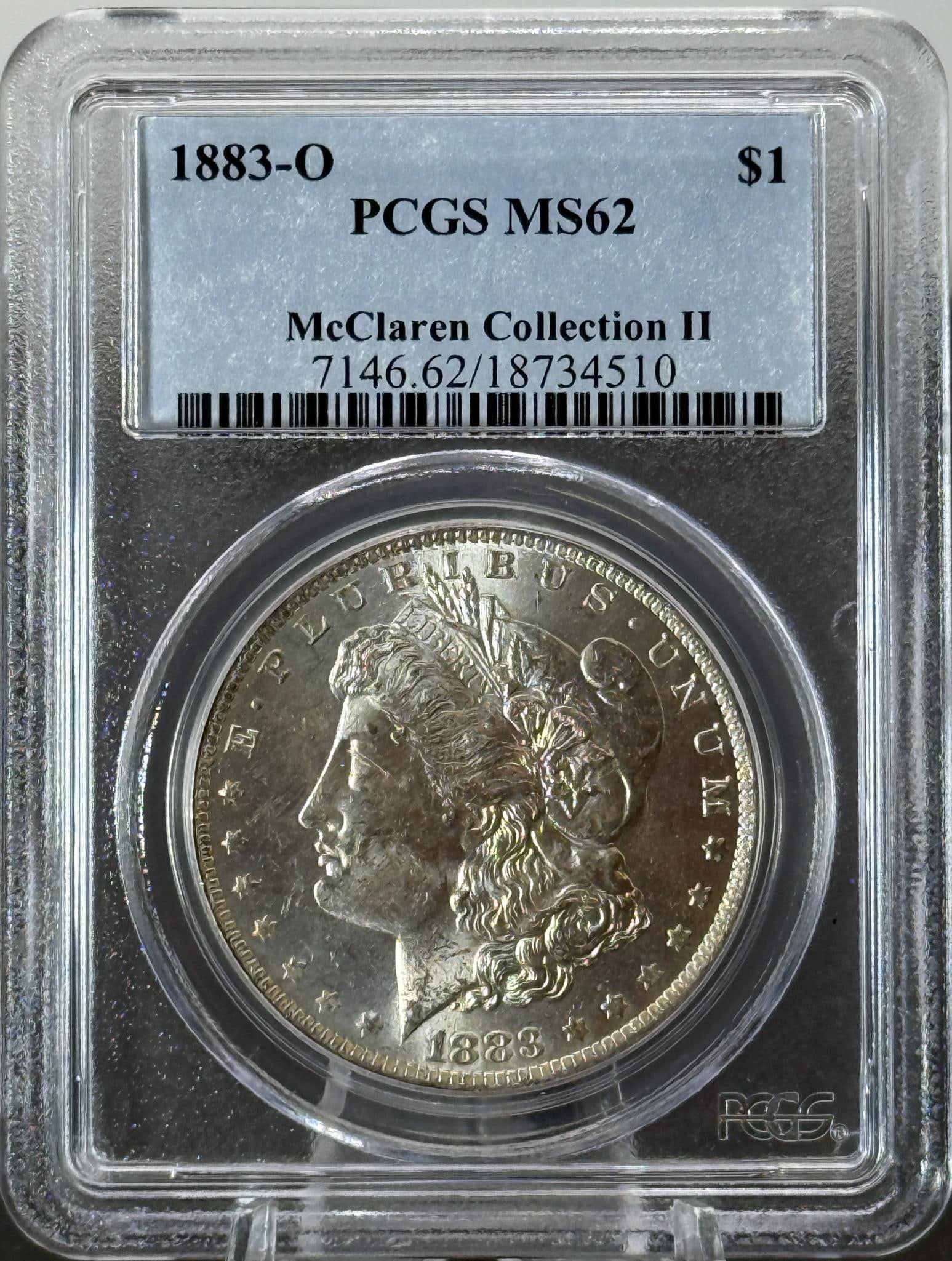 1883-O Morgan Dollar Coin MS62 PCGS Certified, $1, McLaren Collection II: IMPORTANT, WE ONLY ACCEPT CREDIT CARDS UP TO $500 FOR ONLINE COIN PURCHASES. YOU CAN PAY ACH THROUGH PROXIBID, OR YOU CAN SEND A WIRE OR CERTIFIED CHECK. WE WILL HOLD ALL SHIPPING OF COINS FOR 10 DAYS