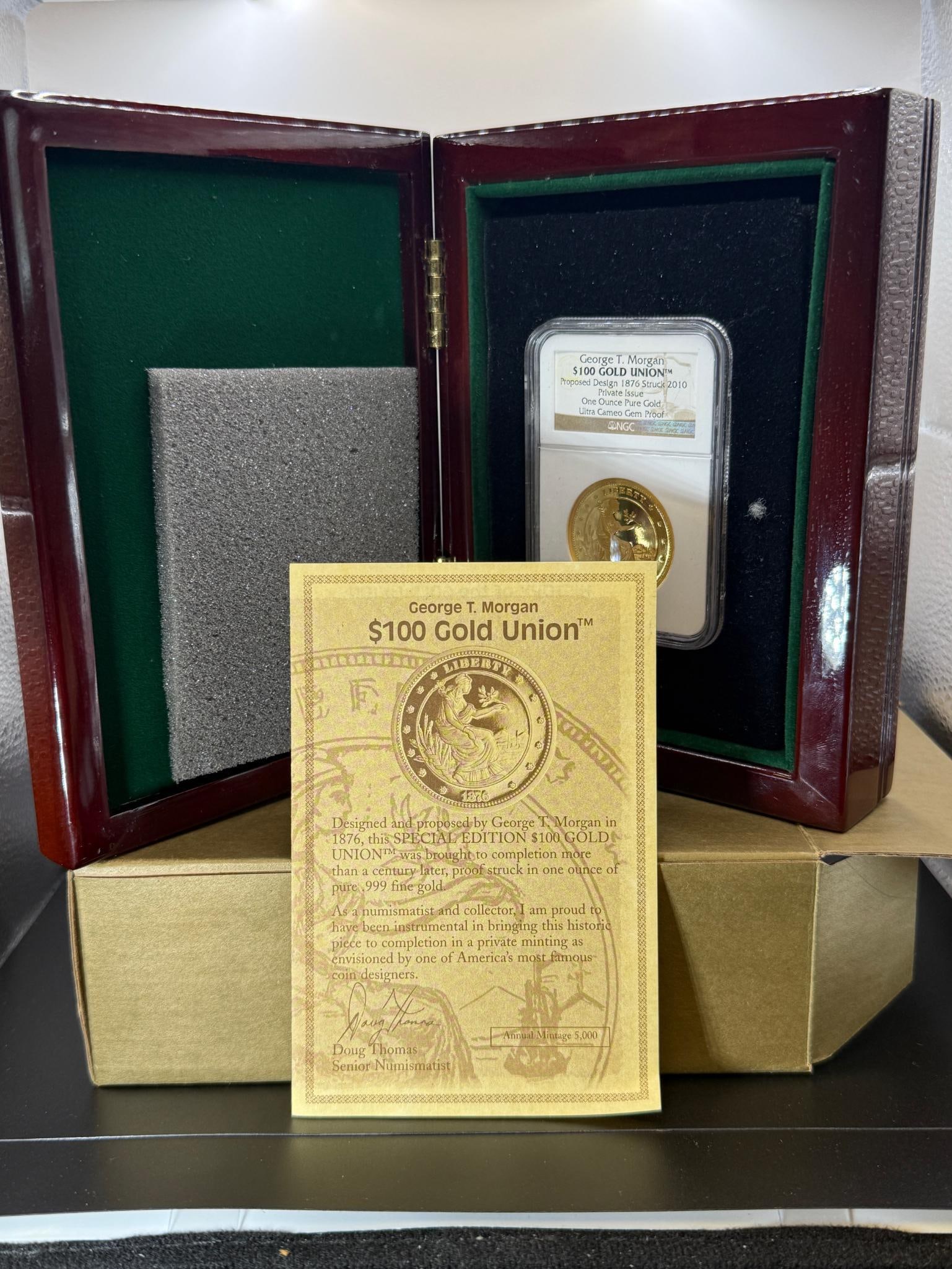 George T. Morgan $100 Gold Union Token, One Ounce Pure Gold, 2010, NGC Certified: IMPORTANT, WE ONLY ACCEPT CREDIT CARDS UP TO $500 FOR ONLINE COIN PURCHASES. YOU CAN PAY ACH THROUGH PROXIBID, OR YOU CAN SEND A WIRE OR CERTIFIED CHECK. WE WILL HOLD ALL SHIPPING OF COINS FOR 10 DAYS
