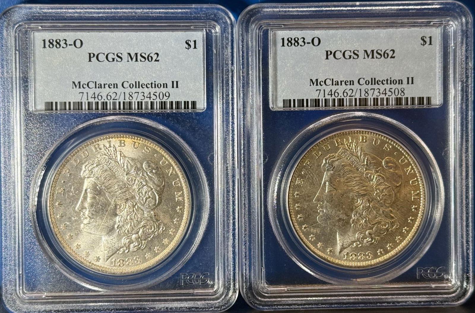 2-1883-O Morgan Dollar Coins MS62 PCGS Certified, $1, McLaren Collection II: IMPORTANT, WE ONLY ACCEPT CREDIT CARDS UP TO $500 FOR ONLINE COIN PURCHASES. YOU CAN PAY ACH THROUGH PROXIBID, OR YOU CAN SEND A WIRE OR CERTIFIED CHECK. WE WILL HOLD ALL SHIPPING OF COINS FOR 10 DAYS