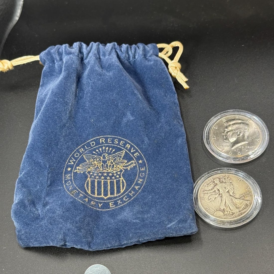 U.S. Mint Kennedy Half Dollar 2001 & Walking Liberty 1943, Velvet Pouch: IMPORTANT, WE ONLY ACCEPT CREDIT CARDS UP TO $500 FOR ONLINE COIN PURCHASES. YOU CAN PAY ACH THROUGH PROXIBID, OR YOU CAN SEND A WIRE OR CERTIFIED CHECK. WE WILL HOLD ALL SHIPPING OF COINS FOR 10 DAYS