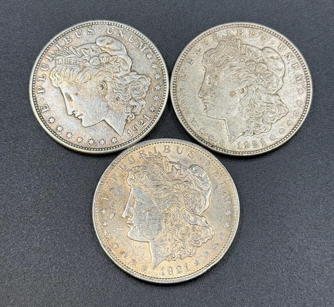 1921 PDS Set Morgan Silver Dollar, U.S. Mint, 90% Silver (1 of 2)