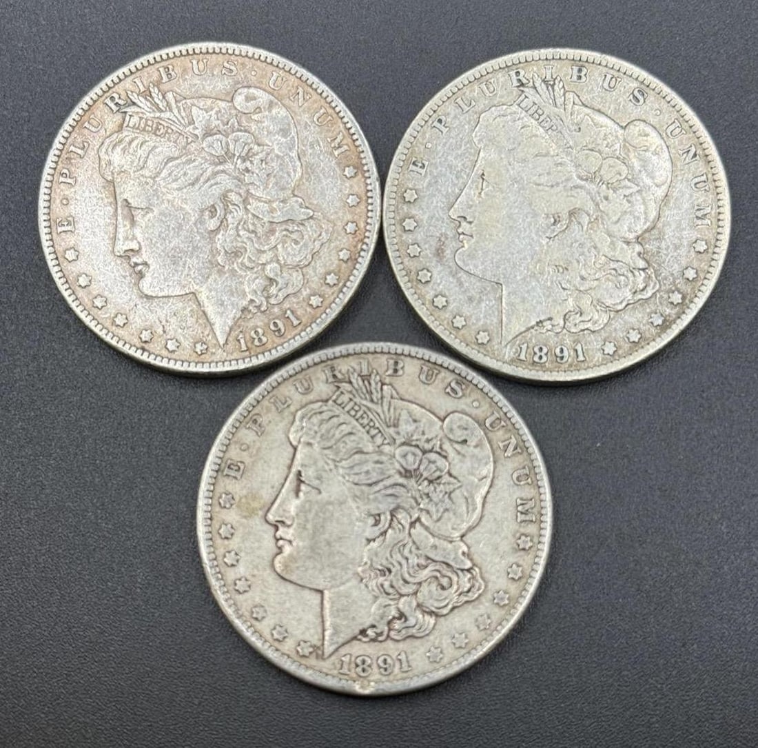 3- 1891 US Morgan Silver DollarS, 90% silver (1 of 2)