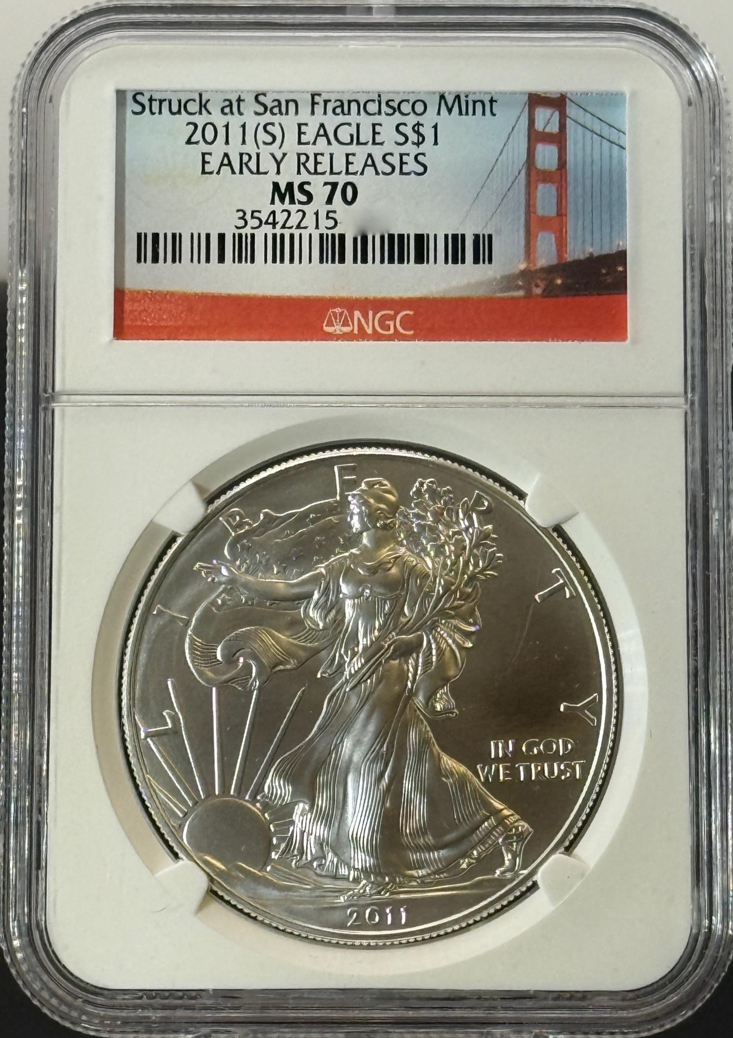 2- 2011 American Silver Eagle MS 70, San Francisco Mint, Early Releases: IMPORTANT, WE ONLY ACCEPT CREDIT CARDS UP TO $500 FOR ONLINE COIN PURCHASES. YOU CAN PAY ACH THROUGH PROXIBID, OR YOU CAN SEND A WIRE OR CERTIFIED CHECK. WE WILL HOLD ALL SHIPPING OF COINS FOR 10 DAYS