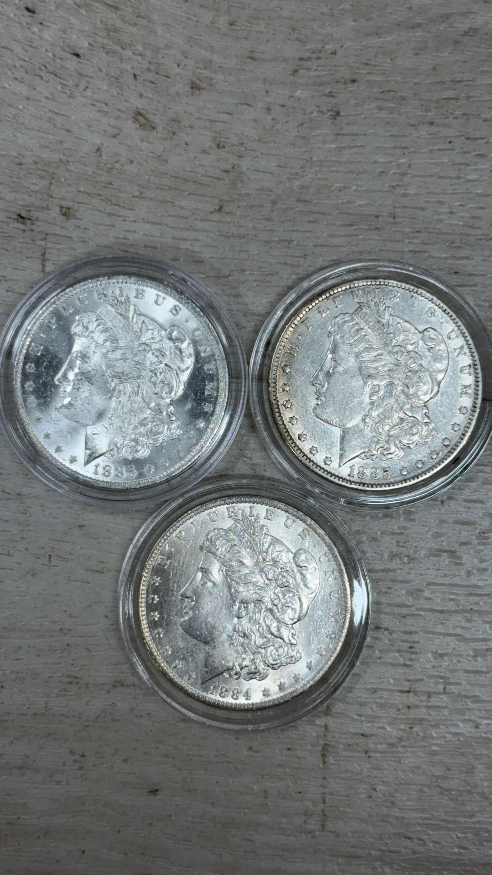 3- Morgan Silver Dollars, 1884-O and 2 1885-O, 90% silver (1 of 7)