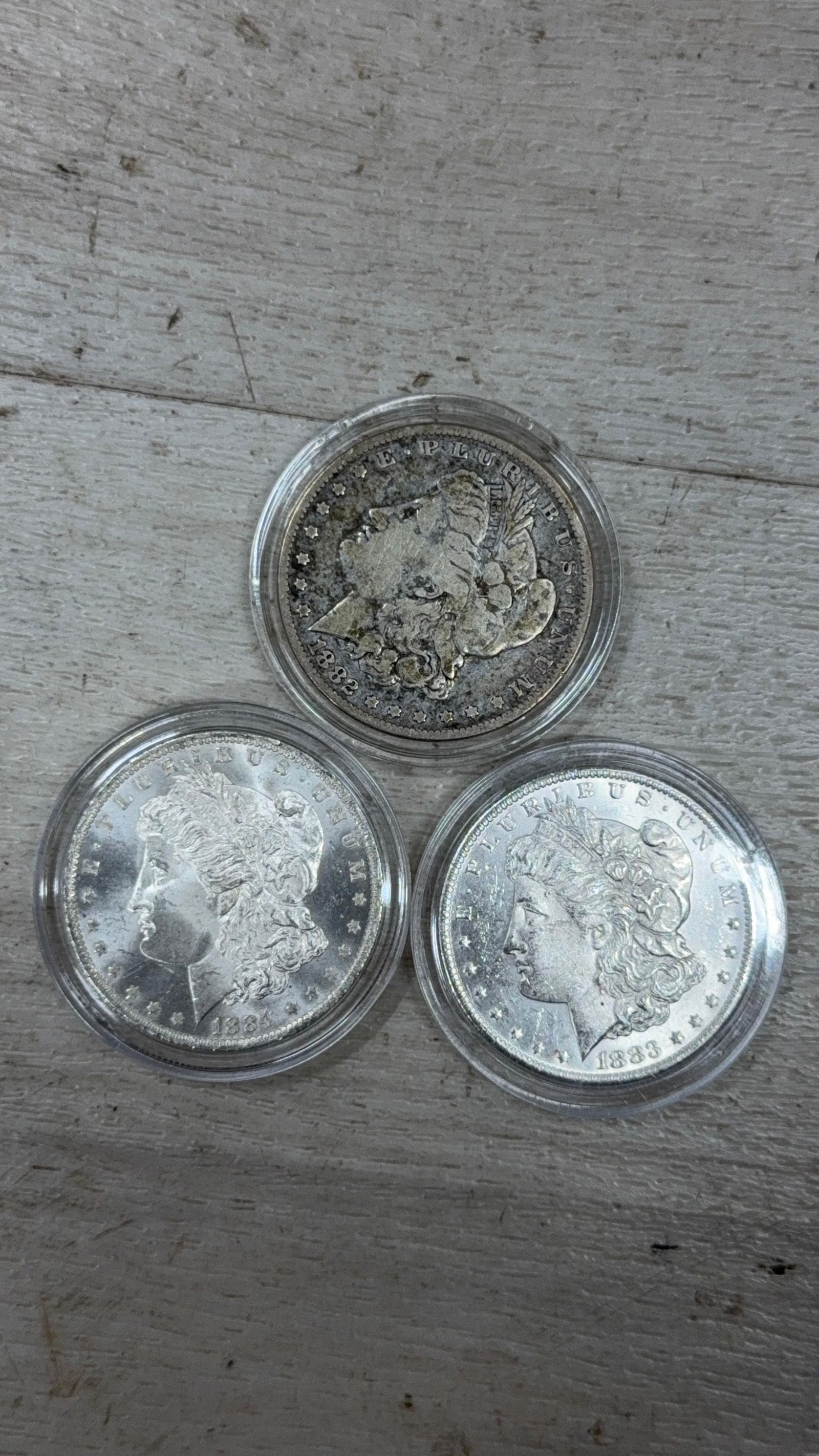 3- Morgan Silver Dollars, 1882-O, 1883-O, 1884-O, 90% silver: IMPORTANT, WE ONLY ACCEPT CREDIT CARDS UP TO $500 FOR ONLINE COIN PURCHASES. YOU CAN PAY ACH THROUGH PROXIBID, OR YOU CAN SEND A WIRE OR CERTIFIED CHECK. WE WILL HOLD ALL SHIPPING OF COINS FOR 10 DAYS