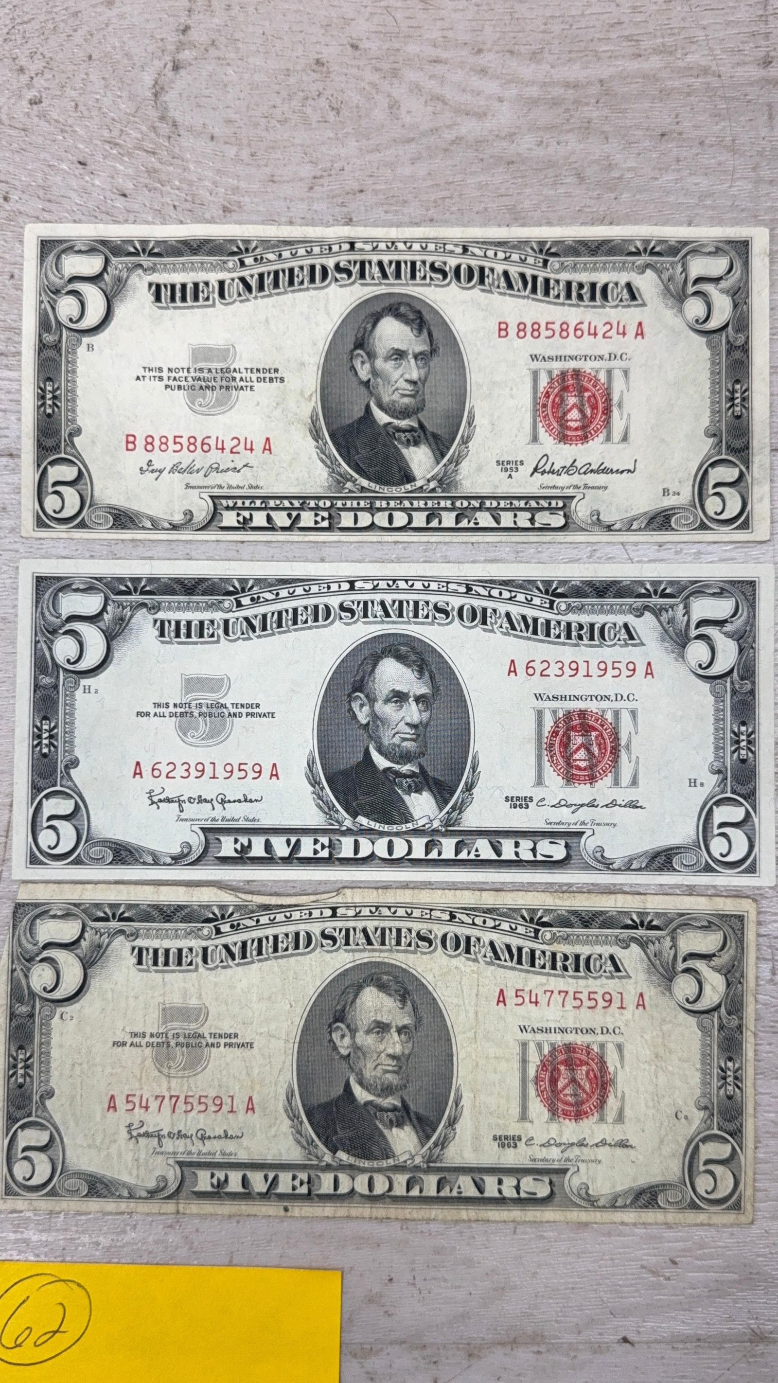 1953 and 1963 Red Seal $5.00 Banknotes (1 of 5)